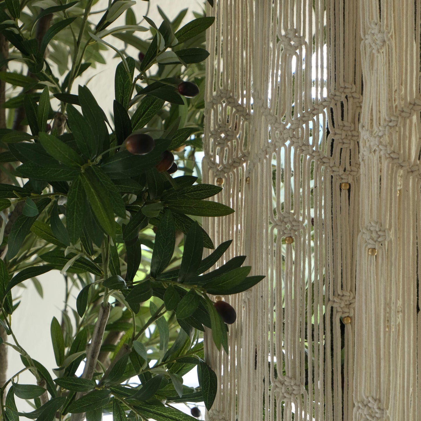 CORTINA MACRAME PERLAS DORADAS