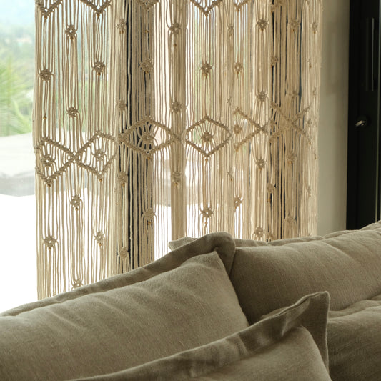 CORTINA MACRAME PERLAS DORADAS